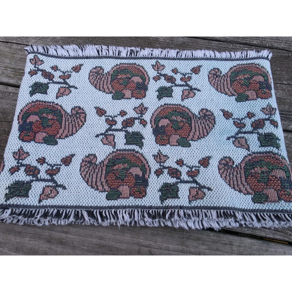 Thanksgiving Harvest Table Runner 12x68 Reversible Woven Tapestry Fringe Fall